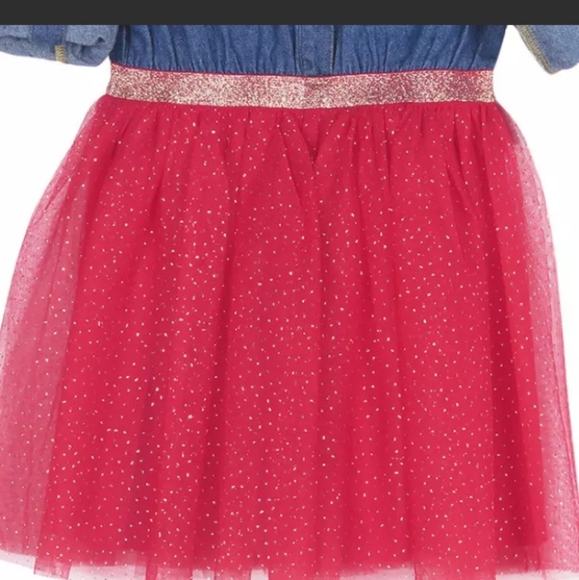 Lilt Girls Plus 3/4 Roll Sleeve Denim Red Gold Glitter Mesh Dress Size XXL(20.5) - Picture 3 of 10